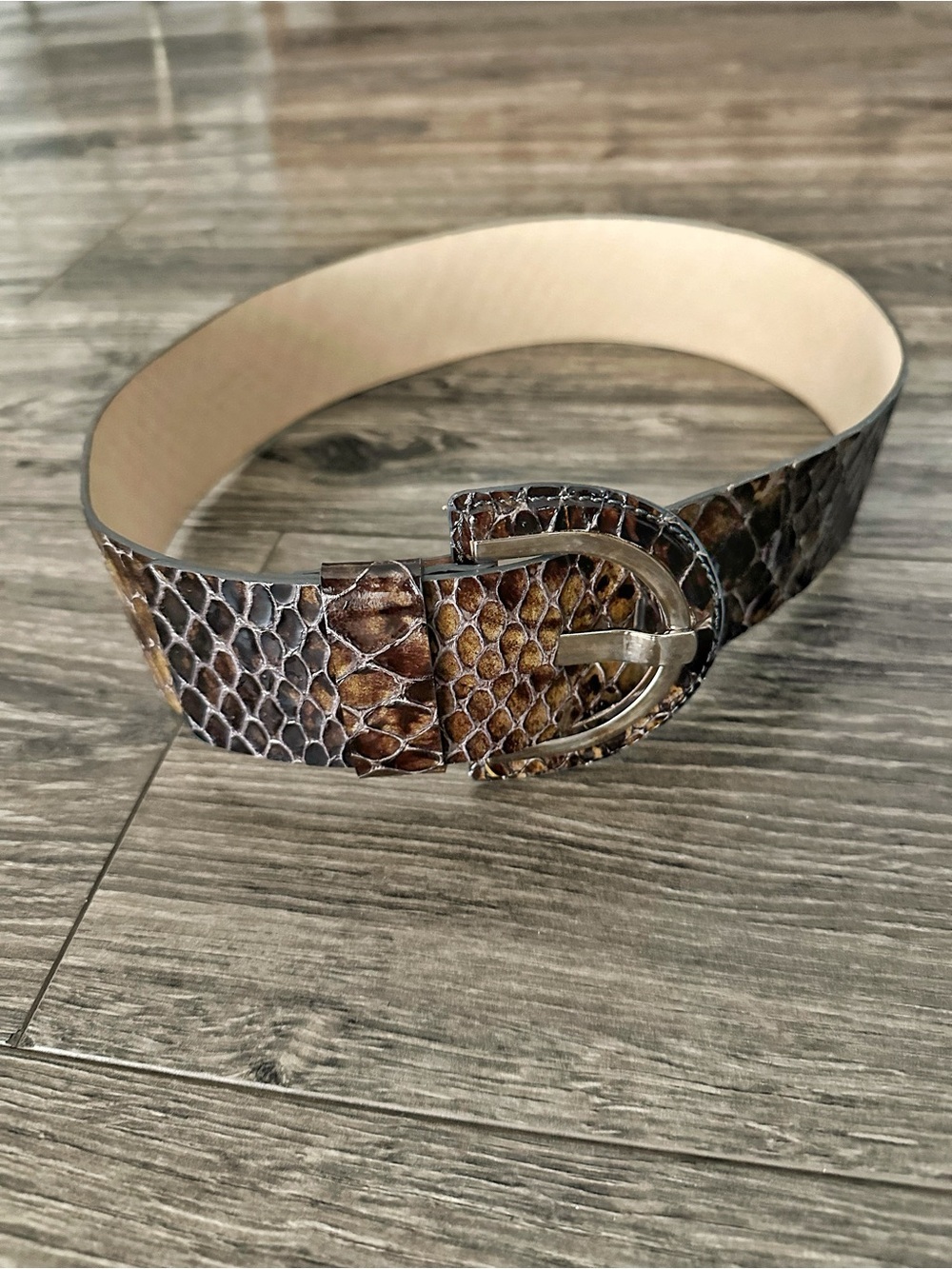 Vintage Banana Republic Genuine Leather Brown Snake-Print Belt with D-Ring